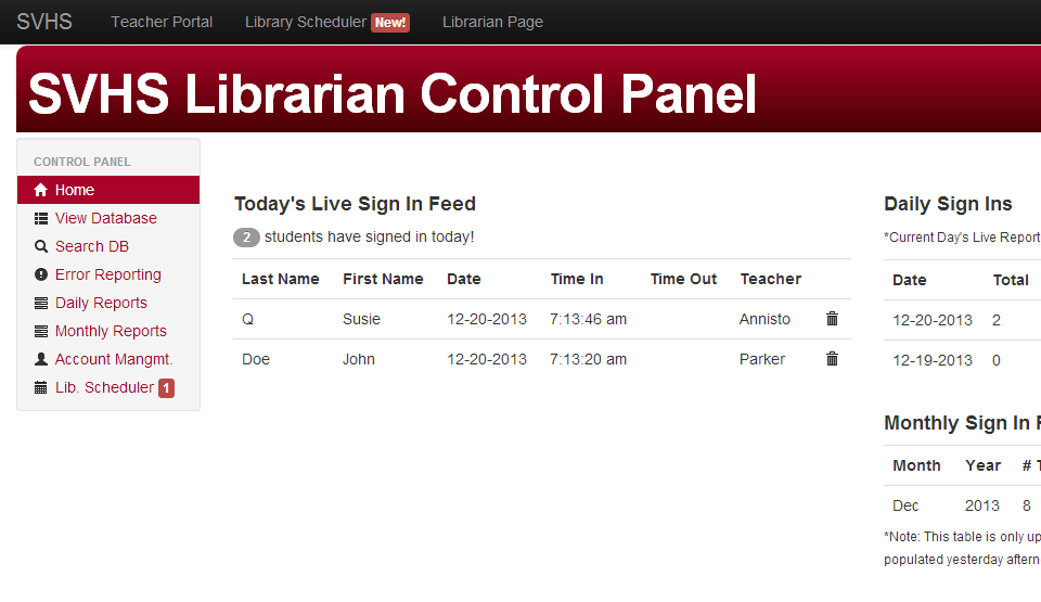 Librarian Control Panel